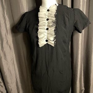 Vintage Black Mini Dress With White Ruffled Chest